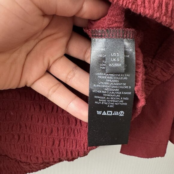 Anthropologie Smocked Bell Sleeve Top Shirt Blouse Wine Red Burgundy Sz Small - Picture 7 of 15